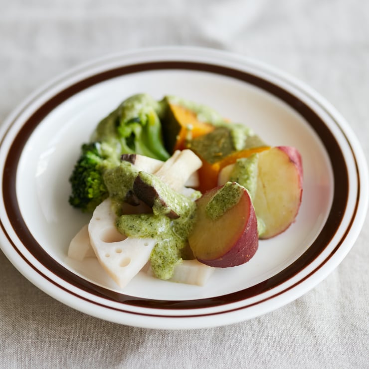 蒸し野菜のジェノベーゼソース-1